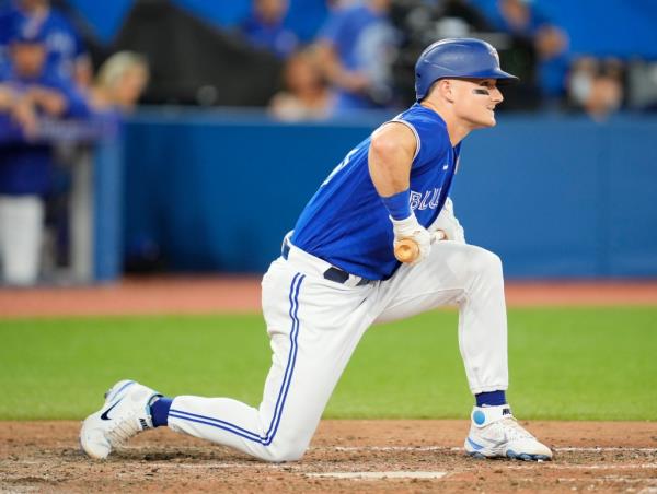 Matt Chapman reacts after striking out against the Tigers in the ninth inning of a game at the Rogers Centre on July 29, 2022 in Toronto, Ontario, Canada.