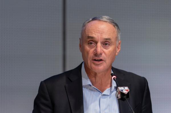 Rob Manfred speaks during a press co<em></em>nference at MLB Headquarters on Friday.Rob Manfred speaks during a press co<em></em>nference at MLB Headquarters on Friday.